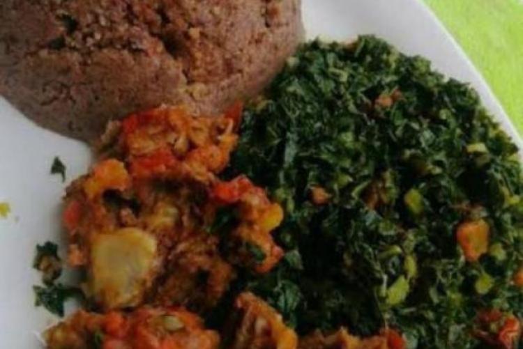 Fried beef with brown ugali